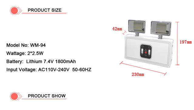 LED Emergency Rechargeable Battery 2X2.5W Twin Heads Lamp